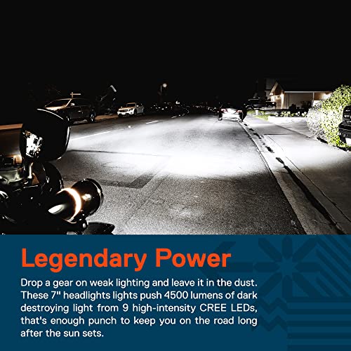 ONLINE LED STORE TRUE MODS 7" LED Headlight for Harley Davidson [Black-Finish] [4500 Lumen] [H4 Converters Plug and Play] [Built-In CAN Bus] For Touring Dyna Electra Glide Road King Softail Fatboy Road Glide - Image 3