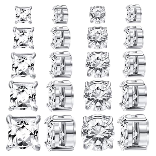 NEWITIN 10 Pairs Magnetic Earrings for Men Clip on Earring Stainless Steel Magnet Earring Unisex Hoop Dangle Cross CZ Studs Non Piercing Magnetic Stud Earrings for Men Women - Image 1