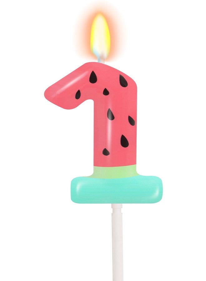 ElekFX Watermelon Number 1 Candle, Watermelon Birthday Decorations, Cute Cake Topper for Baby Girl Boy First Birthday & Fruit Party - Image 1