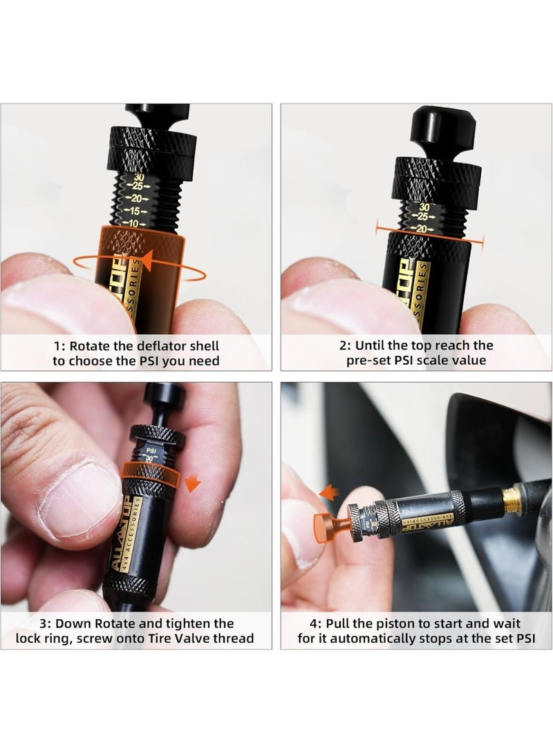 Adjustable Auto-Stop Tire Deflator Valve Kit (10-30 PSI) 4 PCS Screw-on Tyre Air Down Tool for Offroad 4x4 (with 5 Valve caps) - Image 4