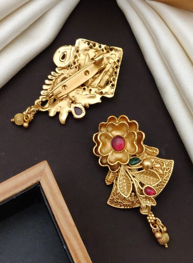 Prayosha دبوس ساري أنيق مطلي بالذهب من برايوشا للنساء (عبوة من قطعة واحدة) - Image 3