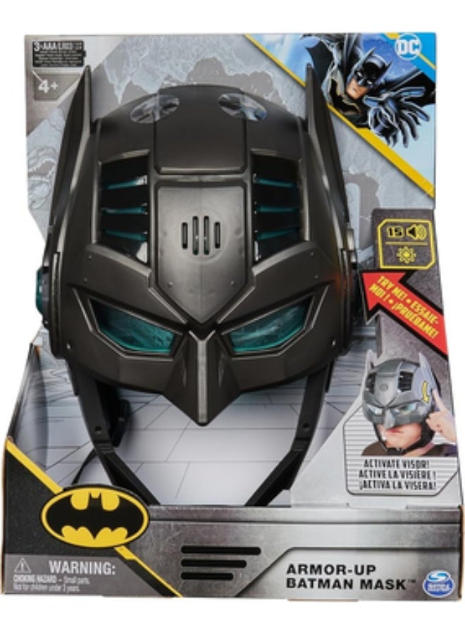 DC Comics BATMAN DC Comics, Armor-Up Mask with Visor, 15+ Sounds and Phrases, Lights Up, Batteries Included, Super Hero Costume, Kids Roleplay for Boys and Girls Aged 4+ - Image 1
