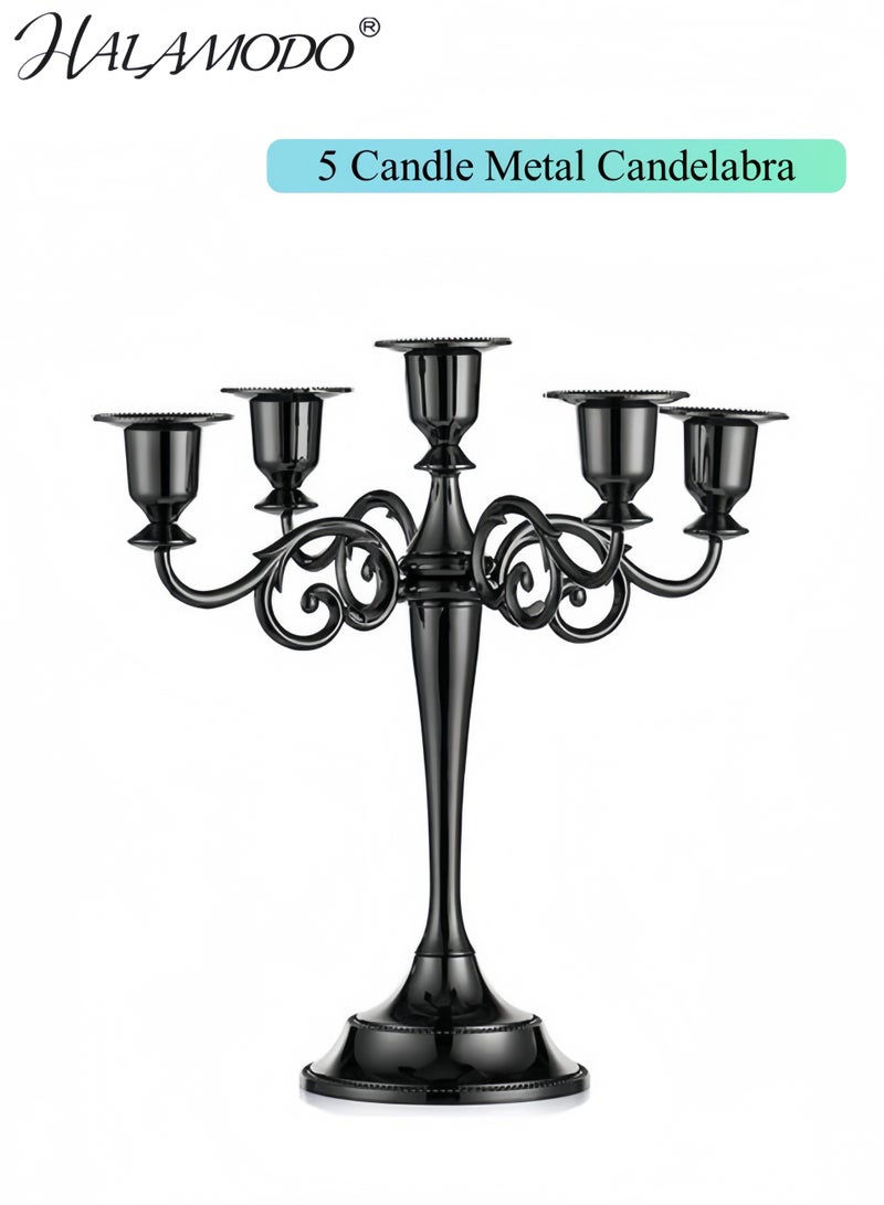 HALAMODO 5 Candle Metal Candelabra, Candlesticks Holder for Formal Events, Wedding, Church, Holiday Decor, Taper Candle Holder Stand Centerpiece Elegant Decoration Piece for Table - Image 1