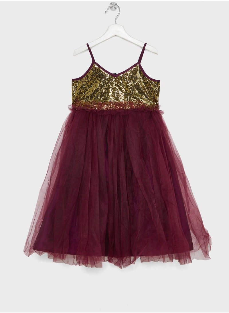 Pinata - Girls Golden Sequins Tulle Evening Dress - Image 1
