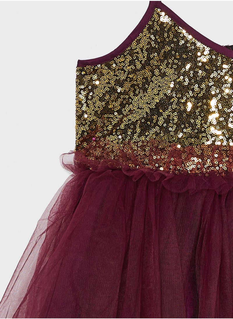 Pinata - Girls Golden Sequins Tulle Evening Dress - Image 1