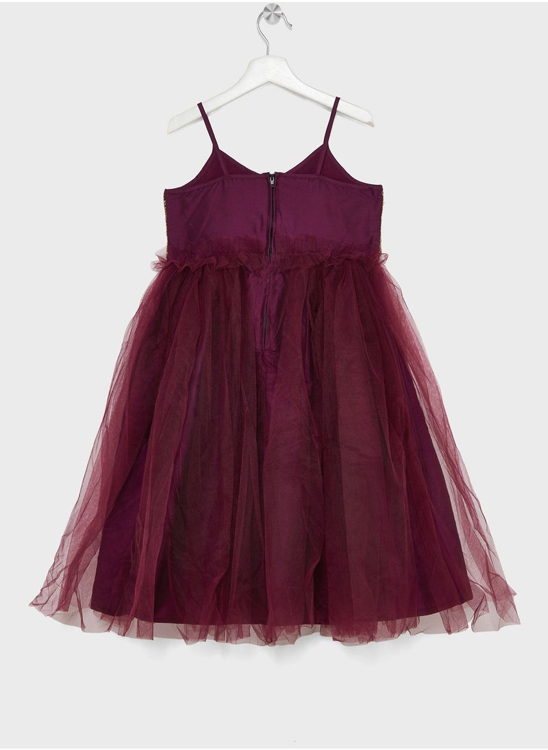 Pinata - Girls Golden Sequins Tulle Evening Dress - Image 1