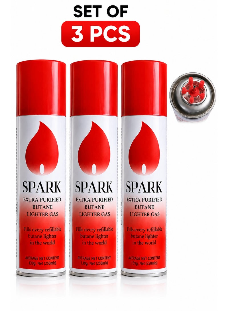 Spark 3 Of Premium Extra Purified Butane Lighter Gas Refill 250mL – Universal Refill Can for Lighters, Torches & Kitchen Use - Image 1