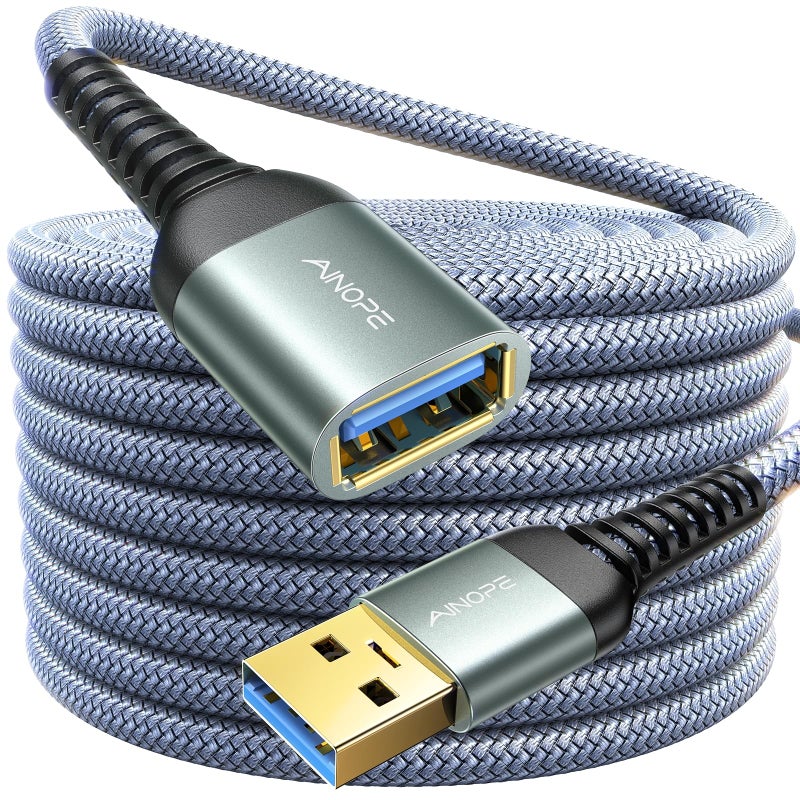Ainope كابل تمديد USB AINOPE، موسع USB، كابل تمديد USB 3.0، سلك ذكر إلى أنثى لنقل بيانات عالي متوافق مع كاميرا الويب، لوحة مفاتيح USB، محرك فلاش، قرص صلب، طابعة، 16 قدم، رمادي - Image 1