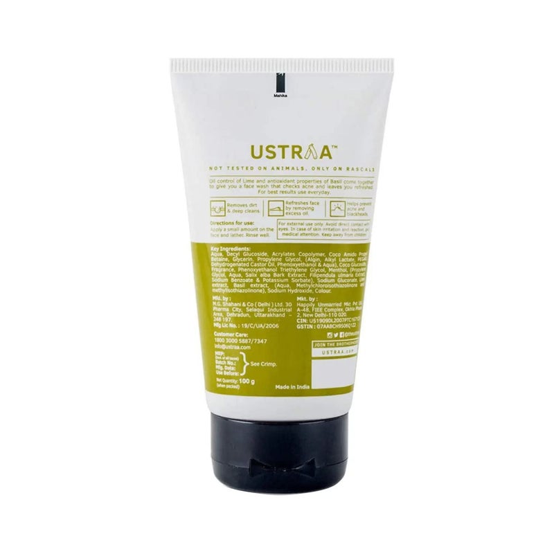 Ustraa Face Wash - Oily Skin - 100g | With Basil & Key Lime - For Acne-Prone Skin | Checks Acne & Blackheads & Anti-Acne Spot Gel - 15ml | Reduces 99.9% Pimple-Causing Germs, With 2% Salicylic Acid - Image 4