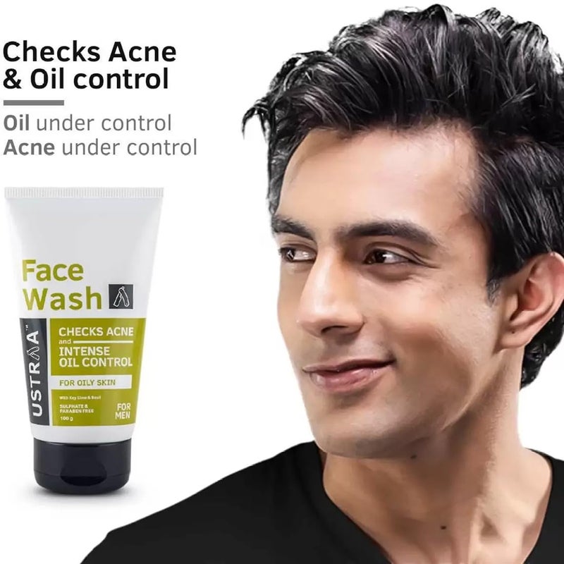 Ustraa Face Wash - Oily Skin - 100g | With Basil & Key Lime - For Acne-Prone Skin | Checks Acne & Blackheads & Anti-Acne Spot Gel - 15ml | Reduces 99.9% Pimple-Causing Germs, With 2% Salicylic Acid - Image 3