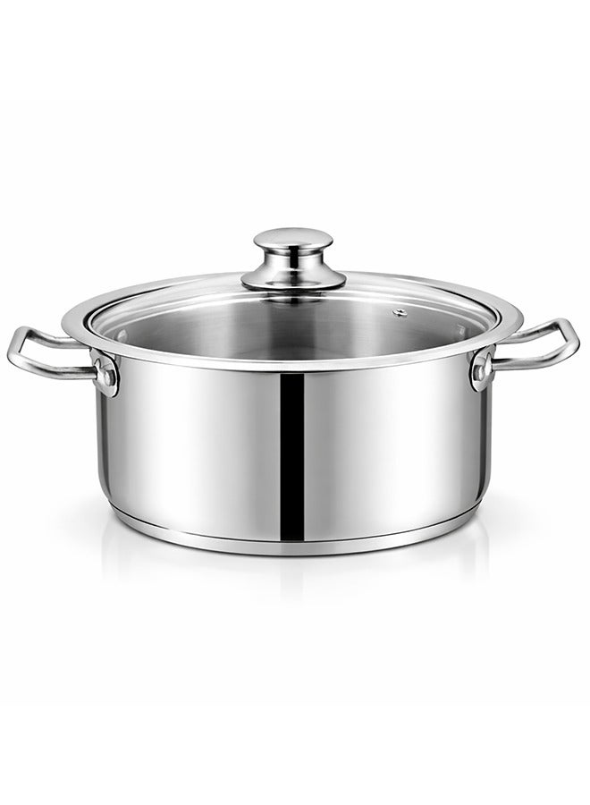 SONEX Mega Super Pot, 24 cm (6 Ltr) Stainless Steel Cooking Pot/Casserole – Durable Handles, Glass Lid, Sandwich Bottom for Even Heating, Sleek Modern Design for Efficient and Stylish Cooking - Image 1
