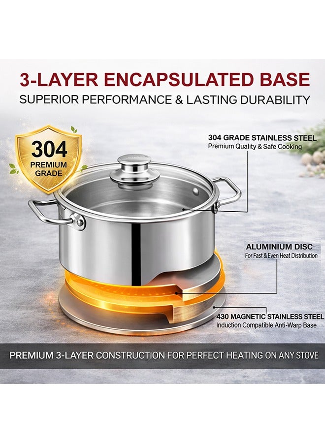 SONEX Mega Super Pot, 24 cm (6 Ltr) Stainless Steel Cooking Pot/Casserole – Durable Handles, Glass Lid, Sandwich Bottom for Even Heating, Sleek Modern Design for Efficient and Stylish Cooking - Image 5