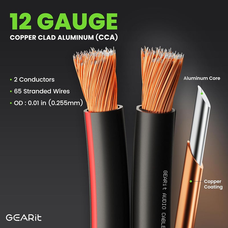 GearIT 12AWG Speaker Wire, Pro Series 12 AWG Gauge Speaker Wire Cable (100 Feet / 30.48 Meters) Great Use for Home Theater Speakers and Car Speakers Black - Image 3