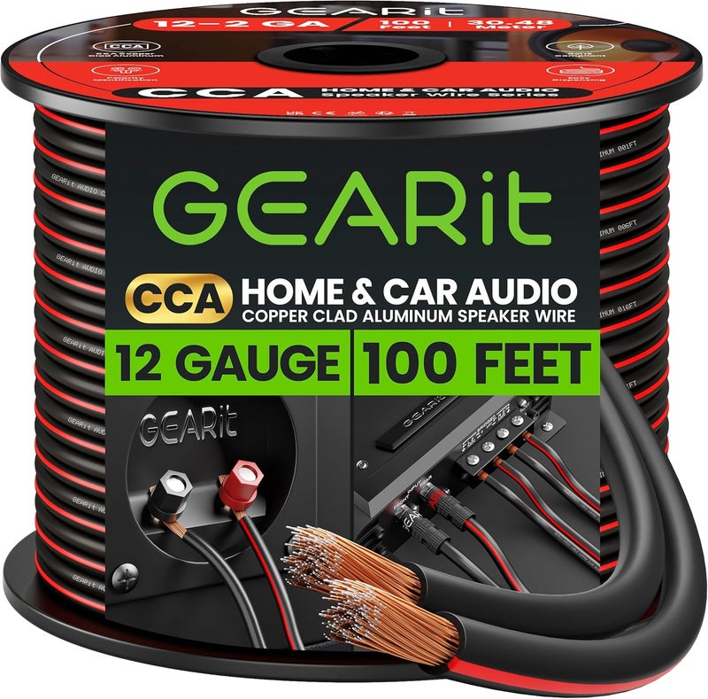GearIT 12AWG Speaker Wire, Pro Series 12 AWG Gauge Speaker Wire Cable (100 Feet / 30.48 Meters) Great Use for Home Theater Speakers and Car Speakers Black - Image 1