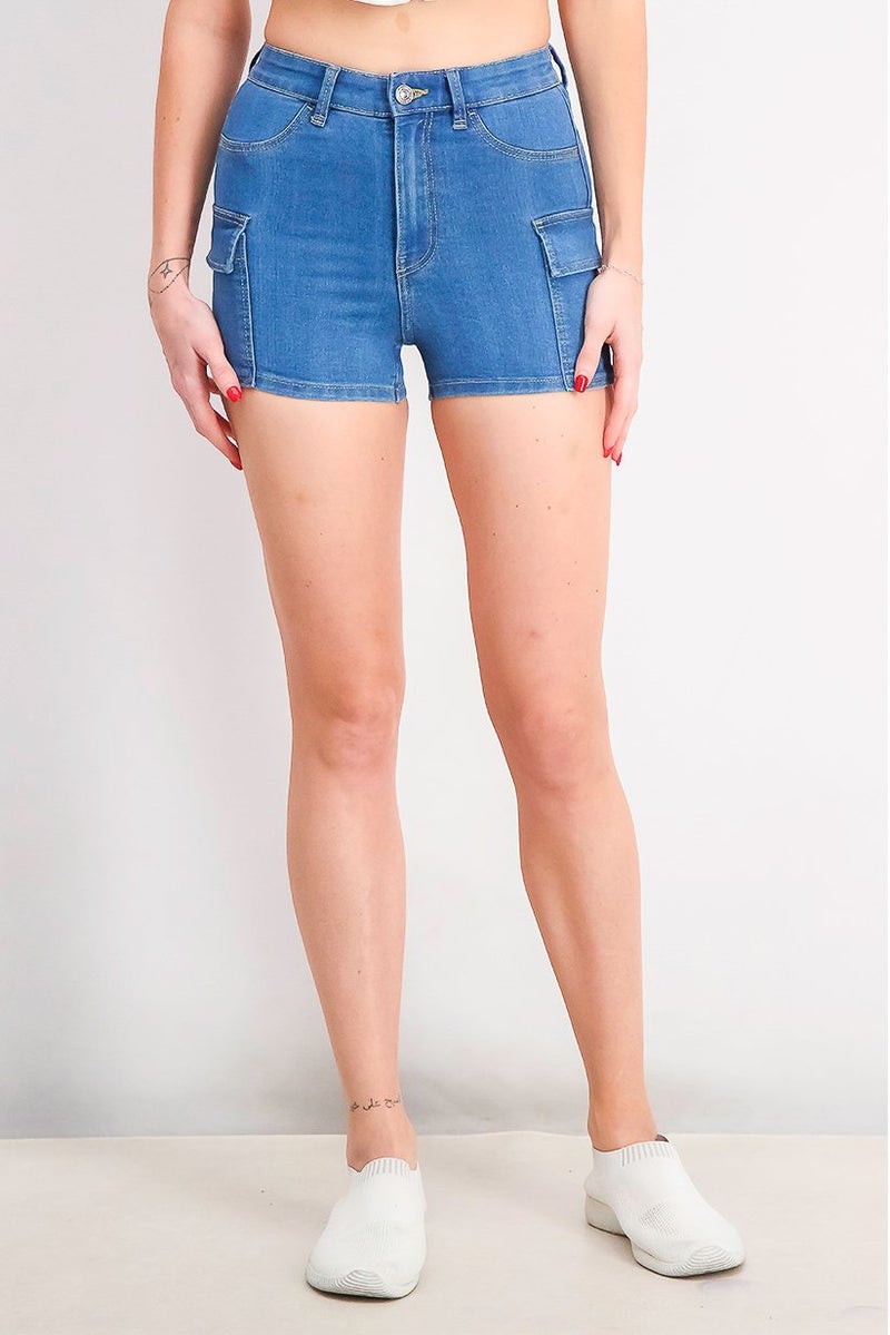 Sinsay Women Solid Basic Shorts, Blue - Image 1