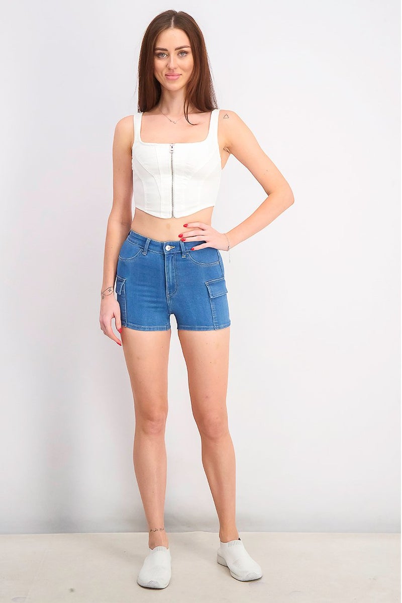 Sinsay Women Solid Basic Shorts, Blue - Image 4