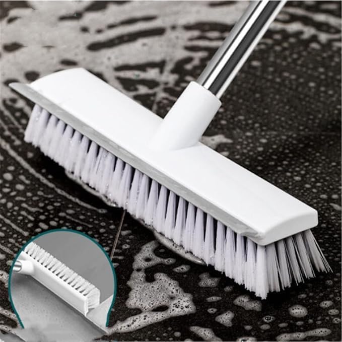 Milton Bathroom Brush 2 in 1 Cleaning Brush with Wiper, Tile Cleaner Brush, Long Handle, White