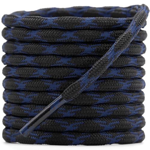 DELELE 2 Pair Round Wave Shape Non Slip Heavy Duty and Durable Outdoor Climbing Shoelaces Blue&Black Hiking Shoe Laces Shoestrings-47 inch - Image 1