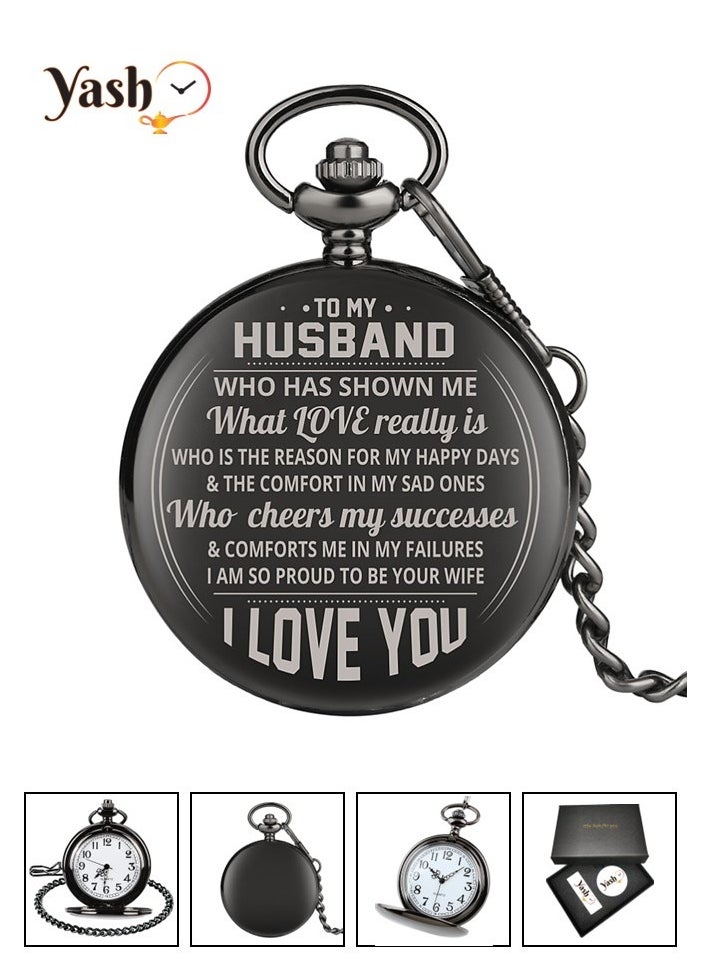 YASH - Yash Retro Style I Love You Quartz Pocket Watch For Husband Wife Mom Dad Son Daughter Teacher With Chain And Yash Packaging - Image 1