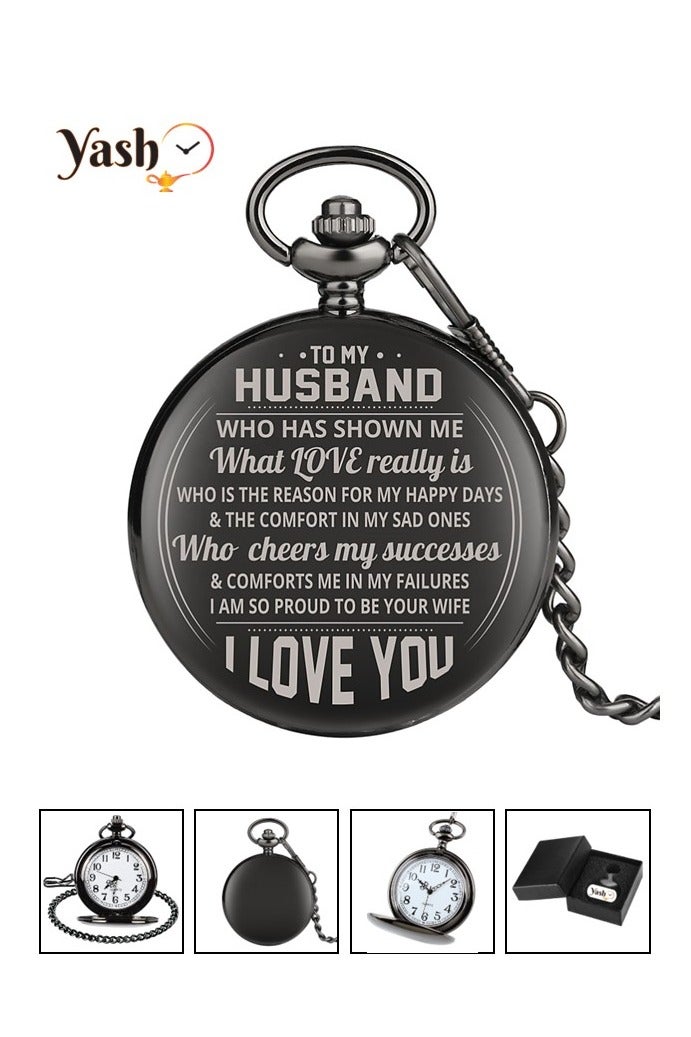 YASH Yash Retro Pocket Watch for Husband I Love You Quartz Timepiece with Chain and Elegant Packaging – A Perfect Gift  - Image 1