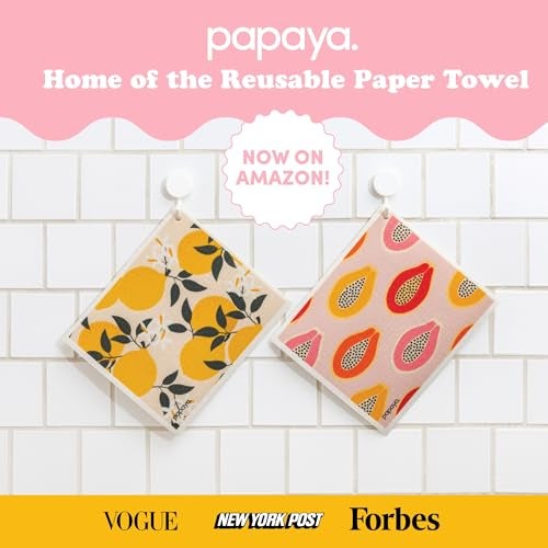 PAPAYA مناديل ورقية قابلة لإعادة الاستخدام من بابايا، قماش مائدة سويدي فاخر، قماش مائدة قابل للغسل وإعادة الاستخدام، ورقة واحدة تحل محل 17 لفة، هدية صديقة للبيئة - 4 أوراق، 2 خطاف - Image 2