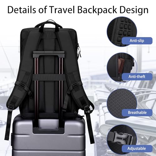 HOMIEE Travel Backpack 40L TSA Friendly Flight Approved Carry-on Luggage, Waterproof Business Computer Backpack Fits 17.3 Inch Laptop, Extra Large Weekender Bag with Shoe Compartment, Black - Image 5