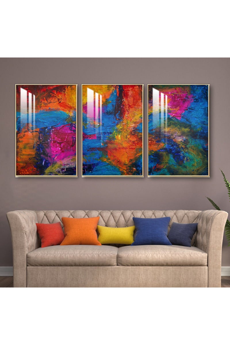 Marktna Three wooden wall painting with a frame and a clear acrylic layer - Image 1