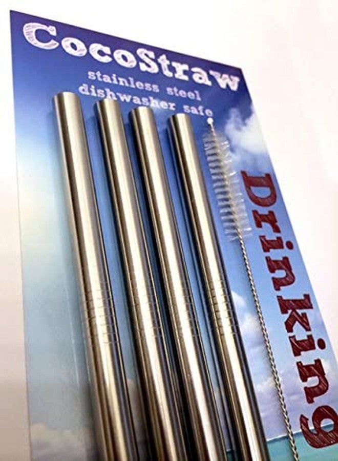 CocoStraw 4 Stainless Steel Wide Smoothie Straws - CocoStraw Large Straight Frozen Drink Straw - 4 Pack + Cleaning Brush (4) - Image 3