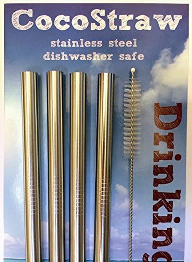 CocoStraw 4 Stainless Steel Wide Smoothie Straws - CocoStraw Large Straight Frozen Drink Straw - 4 Pack + Cleaning Brush (4) - Image 2
