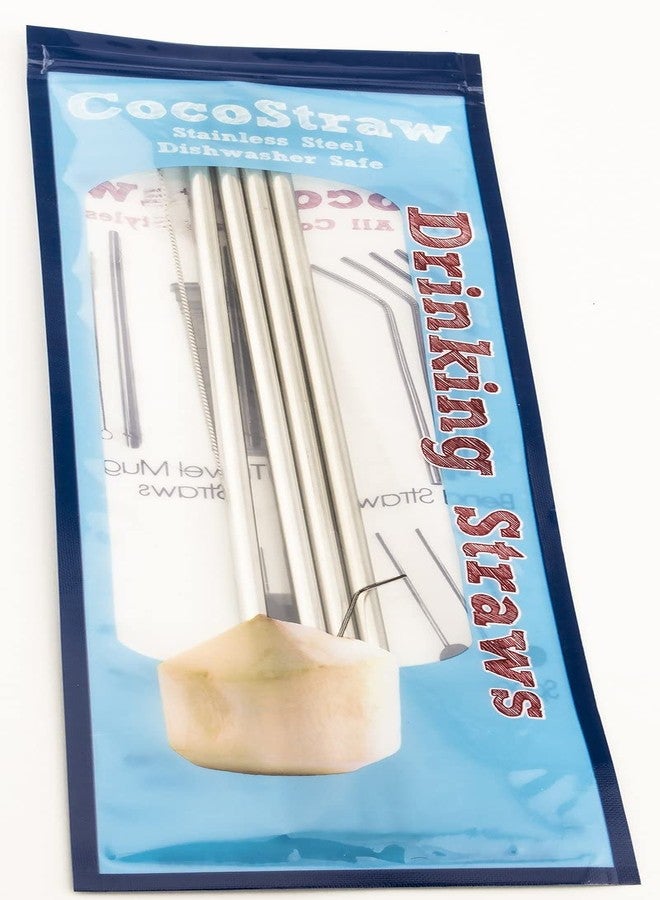 CocoStraw 4 Stainless Steel Wide Smoothie Straws - CocoStraw Large Straight Frozen Drink Straw - 4 Pack + Cleaning Brush (4) - Image 5