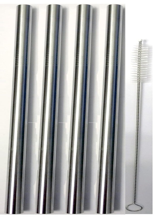 CocoStraw 4 Stainless Steel Wide Smoothie Straws - CocoStraw Large Straight Frozen Drink Straw - 4 Pack + Cleaning Brush (4) - Image 1