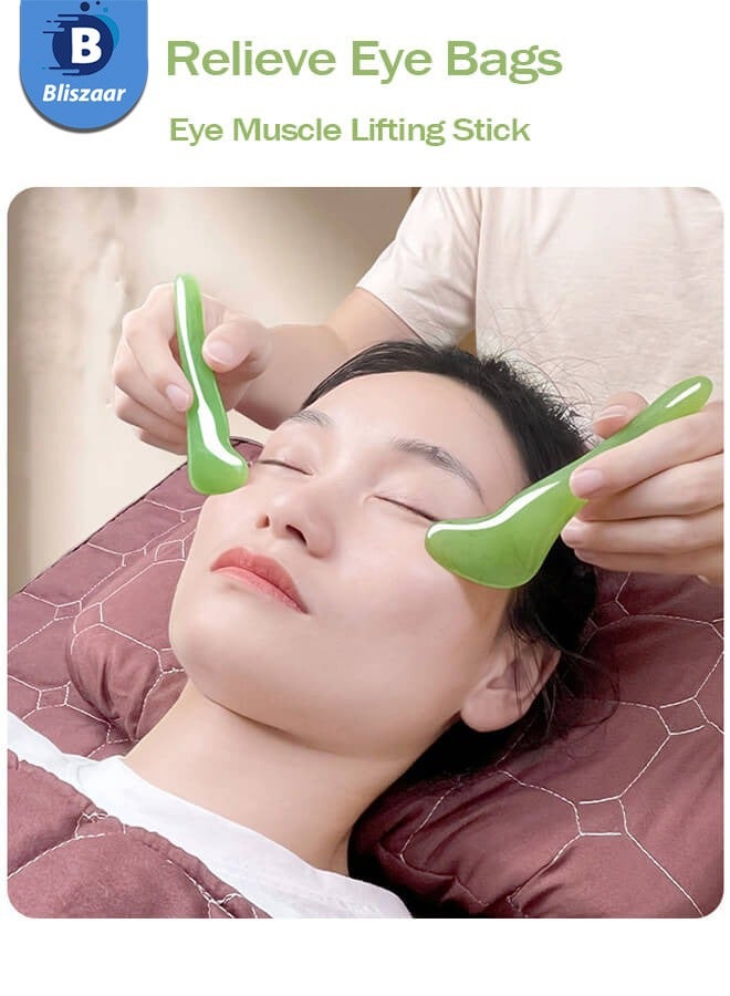 Bliszaar 7 Pack Gua Sha Scraping Massage Facial Tools Kit, Resin Guasha Scraper Board Health Care Beauty Scrape Plate with Flax Bag for Face Body Leg Back Care Physical Acupuncture Deep Tissue Therapy (Green)  - Image 4