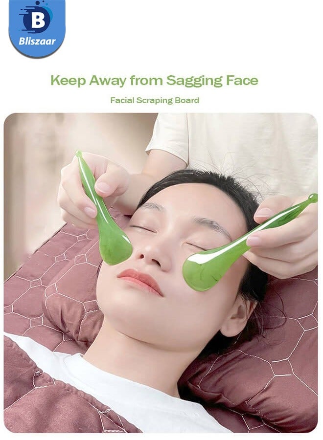 Bliszaar 7 Pack Gua Sha Scraping Massage Facial Tools Kit, Resin Guasha Scraper Board Health Care Beauty Scrape Plate with Flax Bag for Face Body Leg Back Care Physical Acupuncture Deep Tissue Therapy (Green)  - Image 5