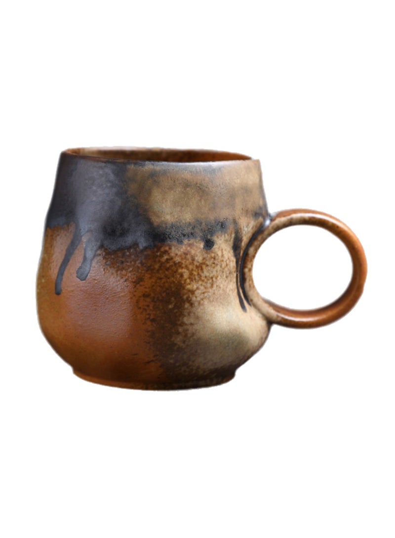 Special-Shaped Mugs, Retro Ceramic Cups, Irregular Cups, Stoneware Water Cups, High-Value Coffee Cups（Flow Glaze Black 270ml） - Image 1