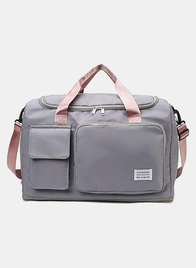 Duffle Bag On Luggage Bag Foldable Duffle Bag for Travel, Weekend Bag for Women Expandable Duffel Bag Lightweight Double Shoulder Strap Sports Tote Gym Bag for Wome (Grey)  - Image 1