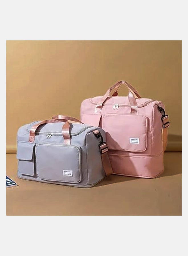 Duffle Bag On Luggage Bag Foldable Duffle Bag for Travel, Weekend Bag for Women Expandable Duffel Bag Lightweight Double Shoulder Strap Sports Tote Gym Bag for Wome (Grey)  - Image 2
