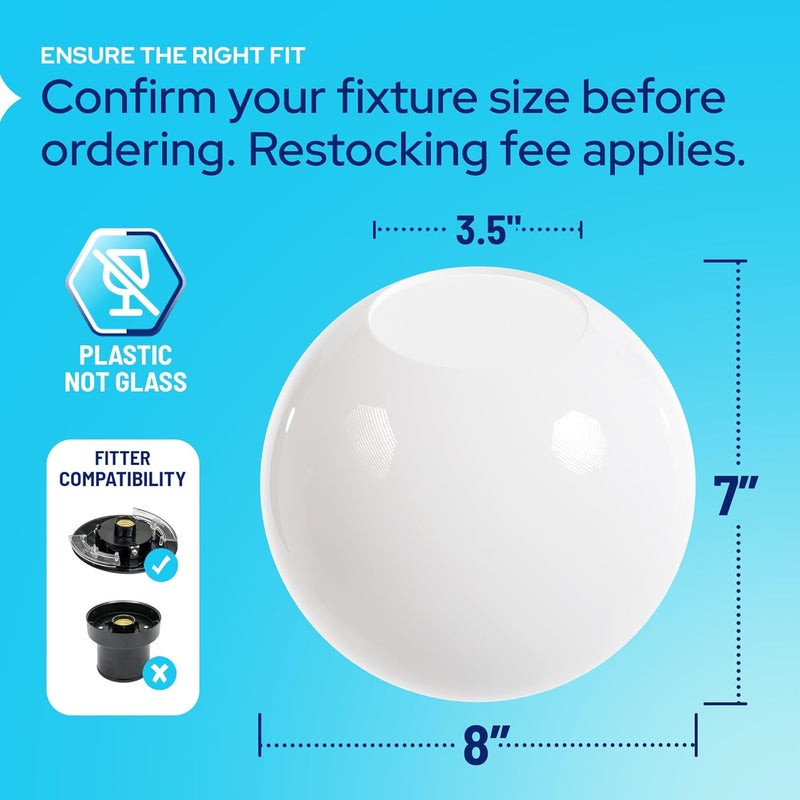 KASTLITE 8" White Acrylic Lamp Post Globe | Smooth Textured with 3.5" Neckless Opening | Manufactured in the USA | Plastic Light Cover - Not Glass - Image 2