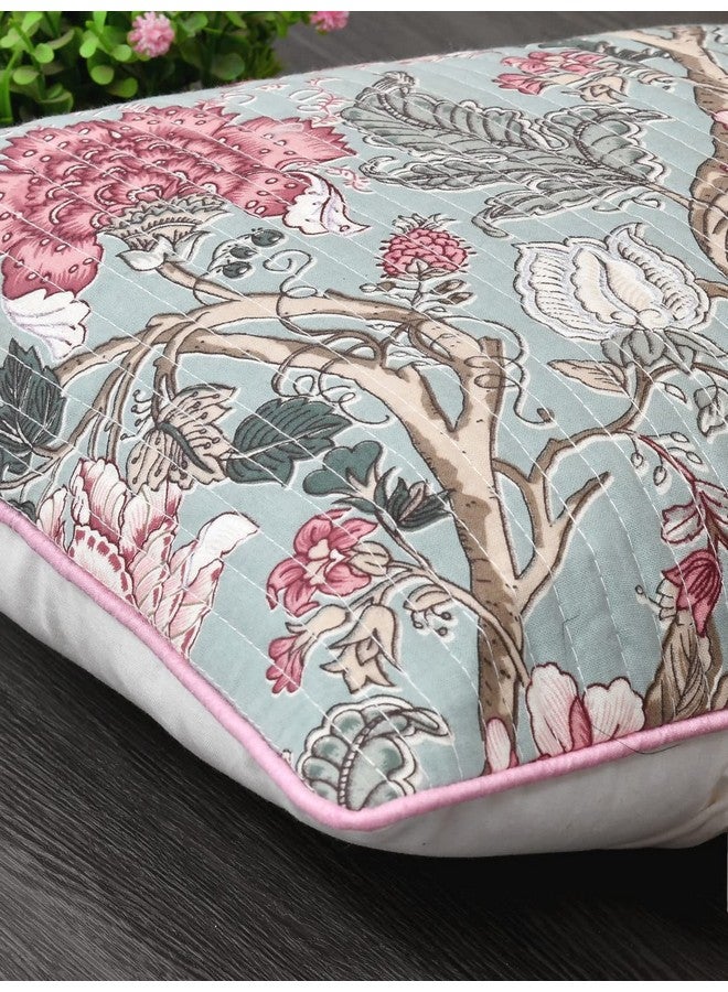 Clasiko Cushion Covers Set of 5 Maroon Green with Quilting; Cotton Fabric; 12x12 Inches; Color Fastness Guarantee; 16457 - Image 4