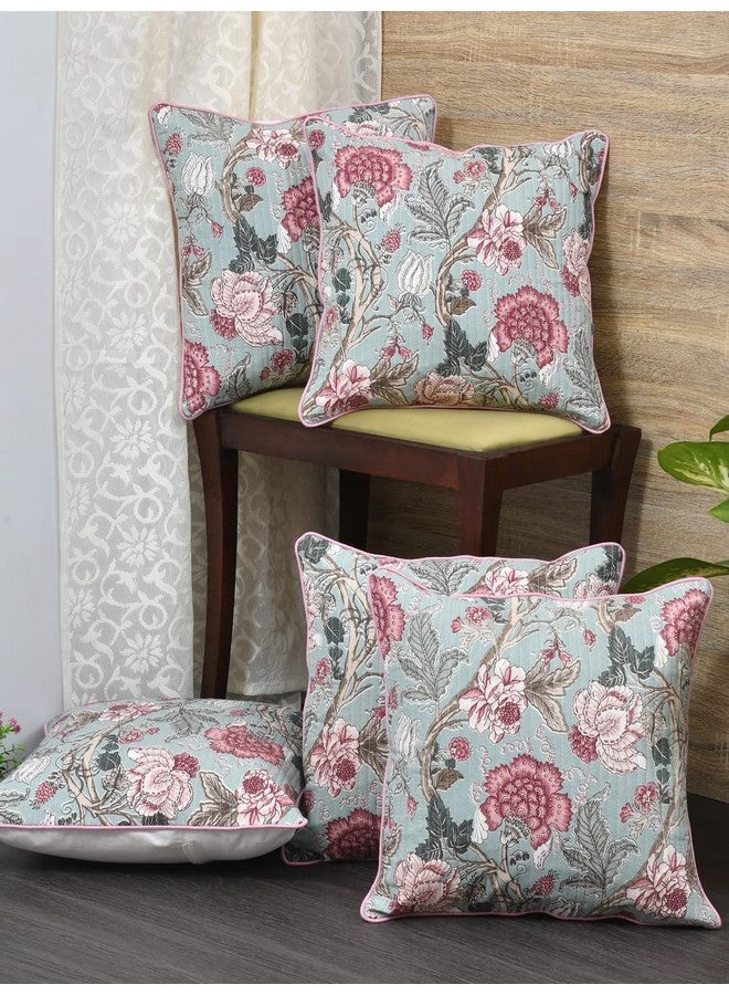 Clasiko Cushion Covers Set of 5 Maroon Green with Quilting; Cotton Fabric; 12x12 Inches; Color Fastness Guarantee; 16457 - Image 2