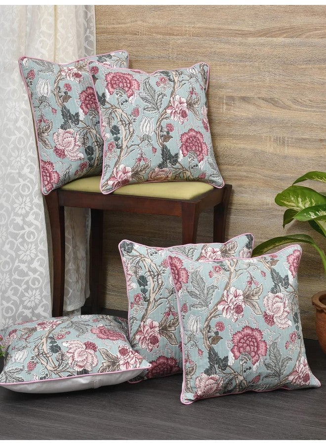 Clasiko Cushion Covers Set of 5 Maroon Green with Quilting; Cotton Fabric; 12x12 Inches; Color Fastness Guarantee; 16457 - Image 1