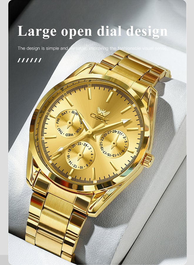 OPK Watches, Fashionable and Casual Men's Watch, Luminous Waterproof Quartz Watch, Men's Watch, 6024, All-Gold Dial - Image 2