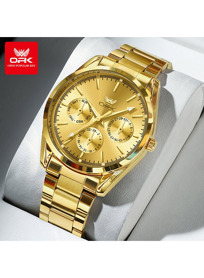 OPK Watches, Fashionable and Casual Men's Watch, Luminous Waterproof Quartz Watch, Men's Watch, 6024, All-Gold Dial - Image 1