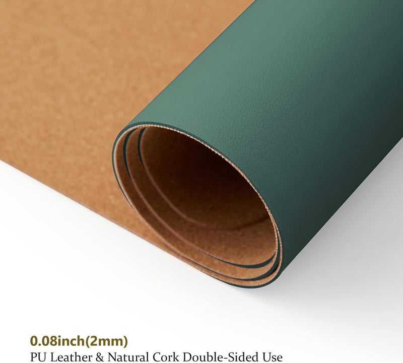 WinCheer لوحة مكتب كبيرة، لوحة ماوس من الجلد PU غير قابلة للانزلاق، واقي لوحة مكتب مقاوم للماء، لوحة كتابة مكتبية مزدوجة الاستخدام للمكتب والمنزل، مقاس 31.5 × 15.75 بوصة (أخضر داكن وفلين) - Image 2