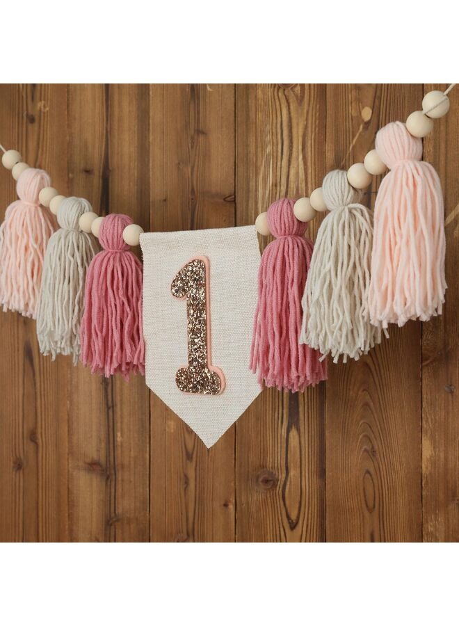 1st Birthday High Chair Banner First Highchair Banner For Baby Boys/Girls Handmade Wall Hangings Boho Wood Bead Tassel Garland 1 Birthday Party Decorations Photoshoot Props (Pink) - Image 4