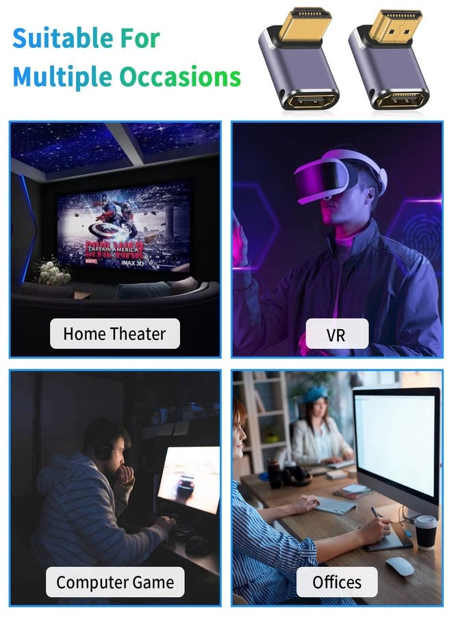 Duttek 8K HDMI 90 Degree Adapter, Up&Down Angle Right Angle HDMI Adapter, 48Gbps HDMI Male to Female Adapter, Angled HDMI Adapter with LED Working Indicator for Laptop,DVD,TV, Monitors (2 Pack) - Image 4