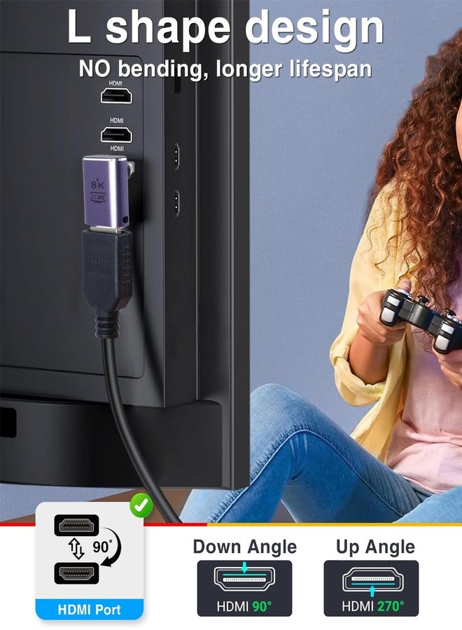 Duttek 8K HDMI 90 Degree Adapter, Up&Down Angle Right Angle HDMI Adapter, 48Gbps HDMI Male to Female Adapter, Angled HDMI Adapter with LED Working Indicator for Laptop,DVD,TV, Monitors (2 Pack) - Image 2