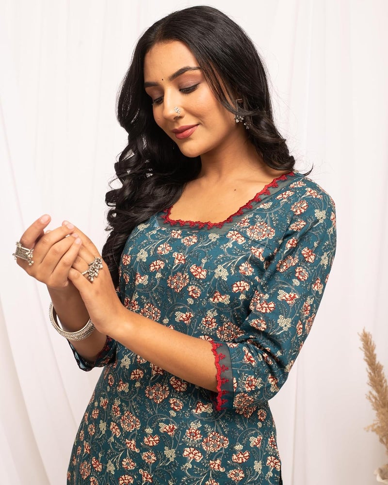 FIORRA Women's Cotton Straight Fit Floral Printed Kurta - Image 5