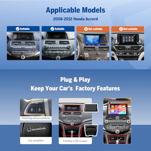 Eonon 4+64GB for Honda Accord 2008-2012, Car Stereo10.1 Inch Wireless CarPlay & Android Auto, Android 14 GPS Navigation Head Unit with Bluetooth 5.4, Wi-Fi - HAC2X7A - Image 2