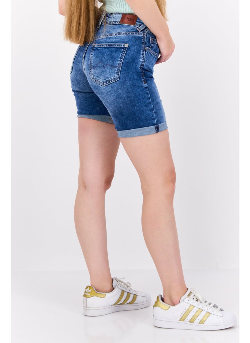 Pepe Jeans - Women Washed Denim Pull On Shorts, Blue - Image 1