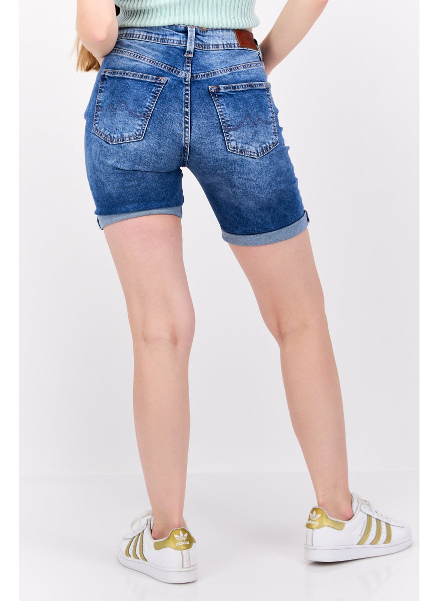 Pepe Jeans - Women Washed Denim Pull On Shorts, Blue - Image 1